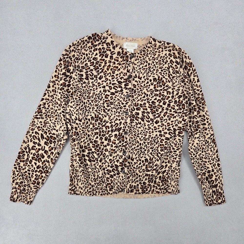 Studio Works Womens Small Leopard Print Cotton Cardigan Button Front Y2K Vintage